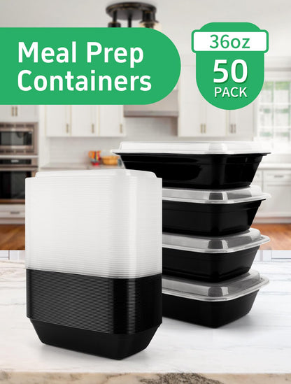 UMT Plastar 36 oz Meal Prep Containers with Lids, 50 Pack BPA-Free Food Storage Containers, Leakproof Reusable Plastic Containers for Meal Prep, Takeout, Microwave, Freezer & Dishwasher Safe