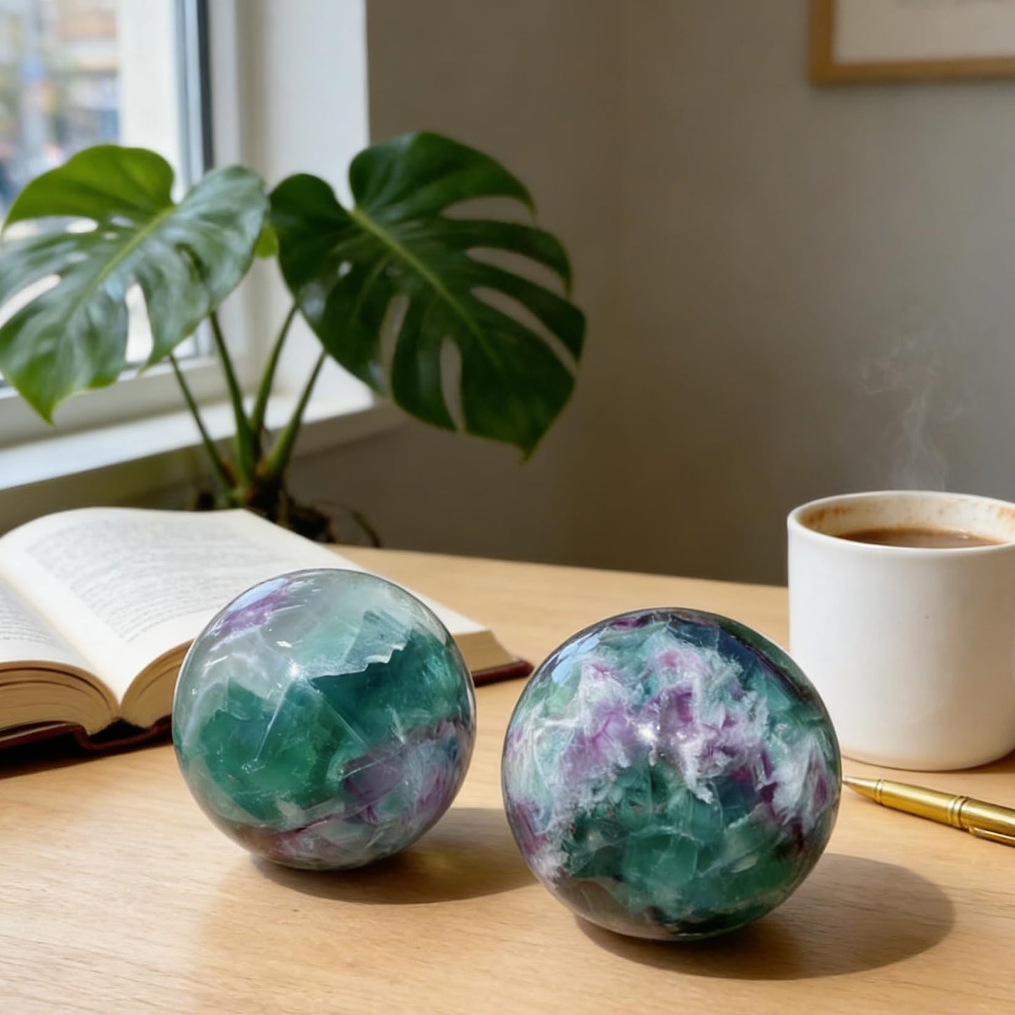 AierCrystal Natural Stone Crystal Sphere Feng Shui Home Decoration Ball Positive Energy Scrying Orb for Meditation Tool for Spiritual Space Purification Globe Diameter5-6cm Fluorite Sphere