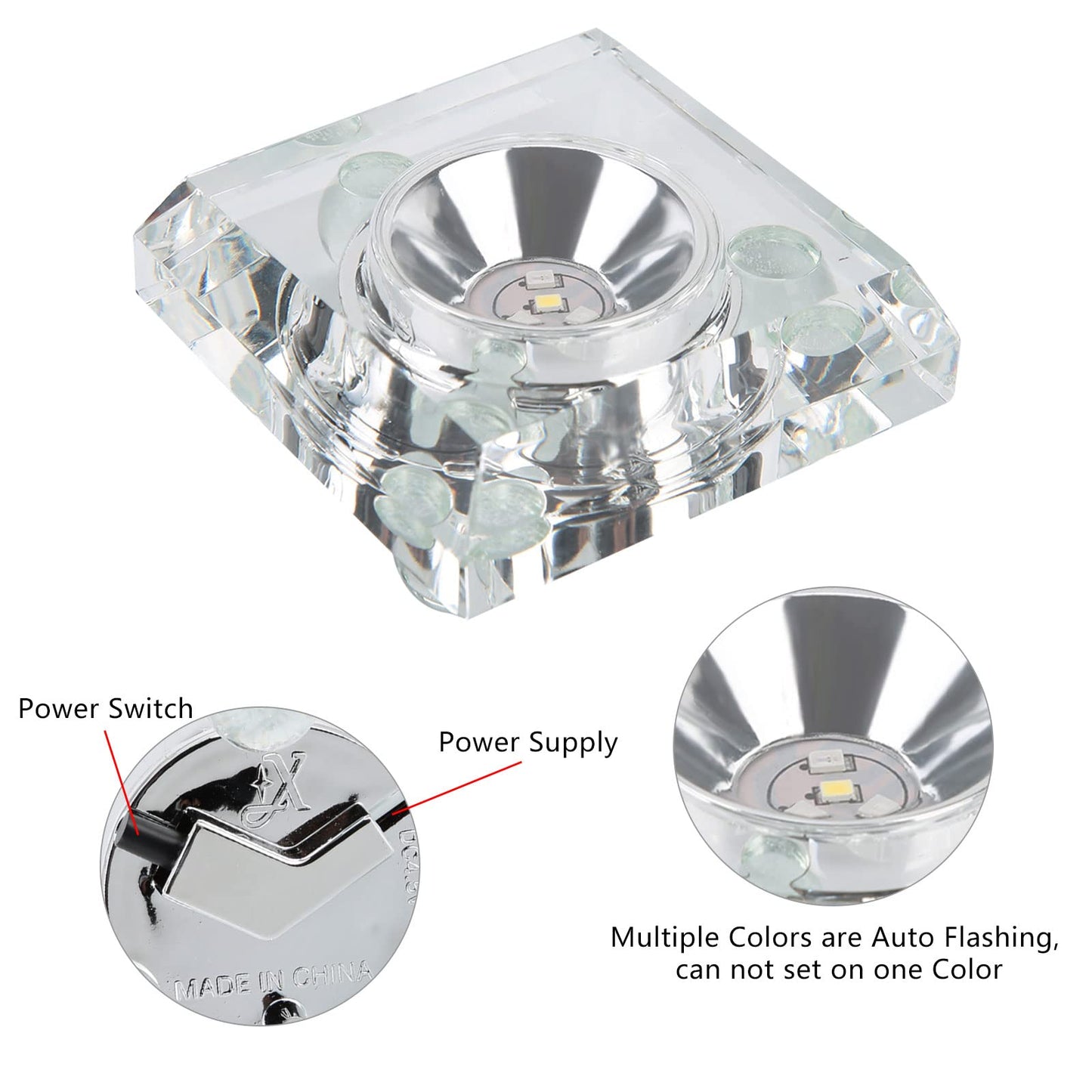 Aepiraza Crystal Led Light Base for 3D Display Lighted Up, 4 LED Bead 7 Colors Led Crystal Light Base Multi-Color Automatic Flashing Show Stand for 3D Glass Art Craft Shows (Square)