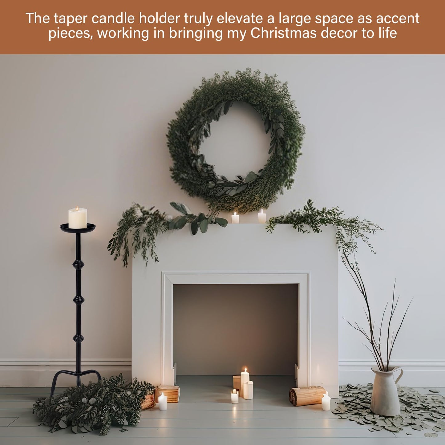 Mumufy 1 Pcs 32 Inch Metal Candlestick Floor Pillar Candleholder Elegant Tall Candleholder Metal Candelabra Candlesticks Holder for Formal Events Wedding Church Holiday Decor (Black)
