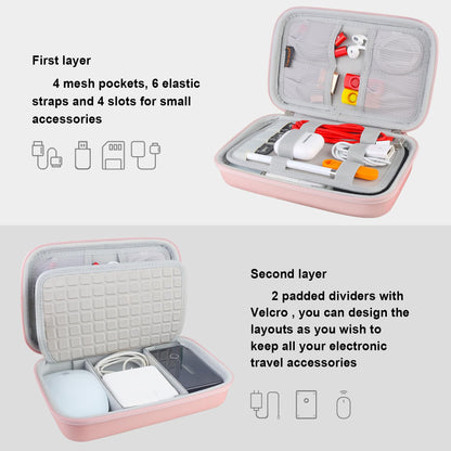 Canboc Hard Electronic Organizer Travel Case Electronics Accessories Cable Gadget Wire Storage Tech Bag Double Layer Shockproof Box for Charger Cord Flash Drive Mouse Apple Pencil Power Bank,Rose Gold
