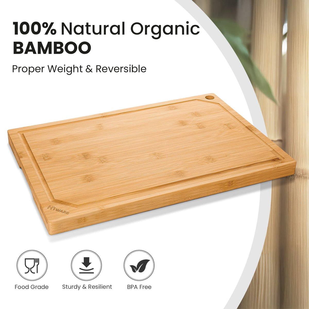 Hiware Extra Large 18" x 12" Bamboo Cutting Board for Kitchen, Heavy Duty Wood Cutting Board with Juice Groove, 100% Organic Bamboo, Pre Oiled