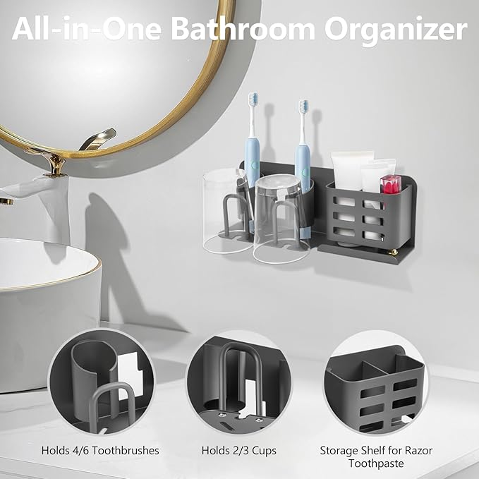 Electric Toothbrush Holder Wall Mounted, Aluminum Bathroom Organizer