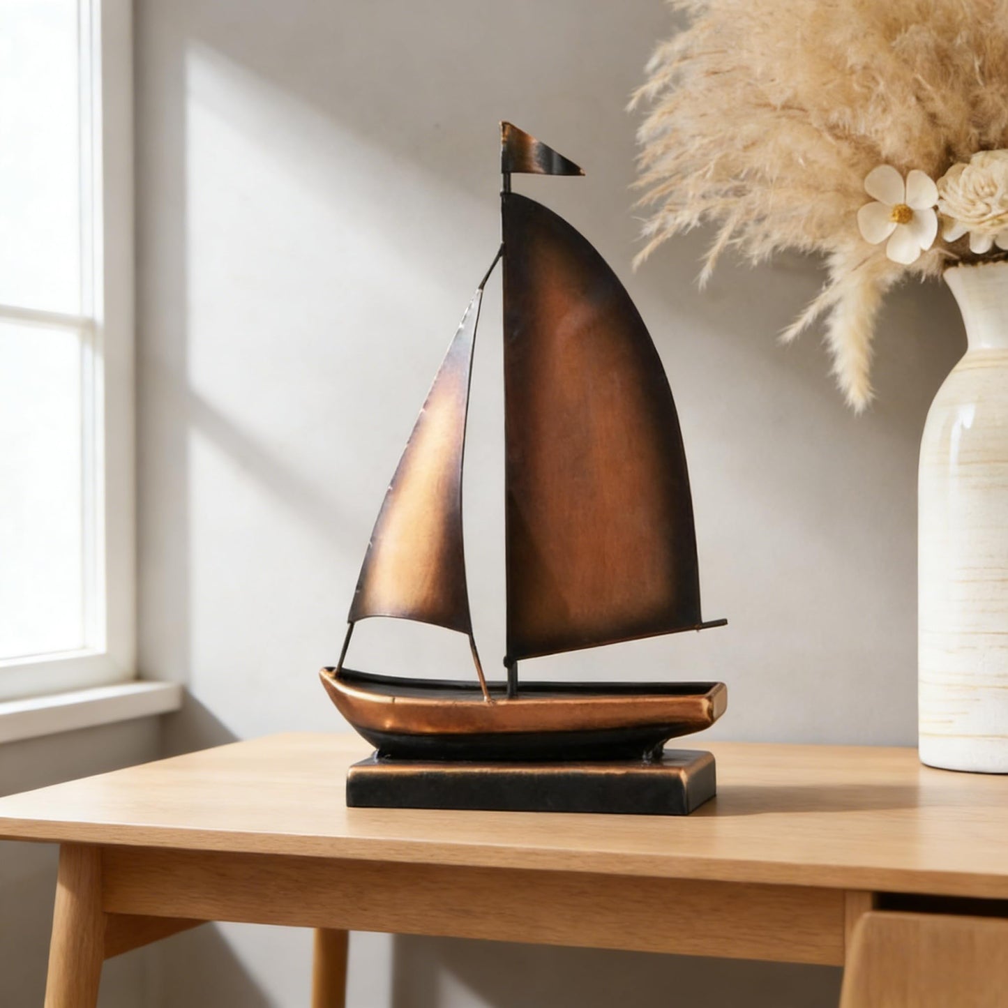 XGZY Iron Sailboat Ornament Decor,Small Ship Model Decorations for Coastal,Nautical Bathroom,Modern Farmhouse,Living Room,Shelf,Desk Accessories for Men (C)