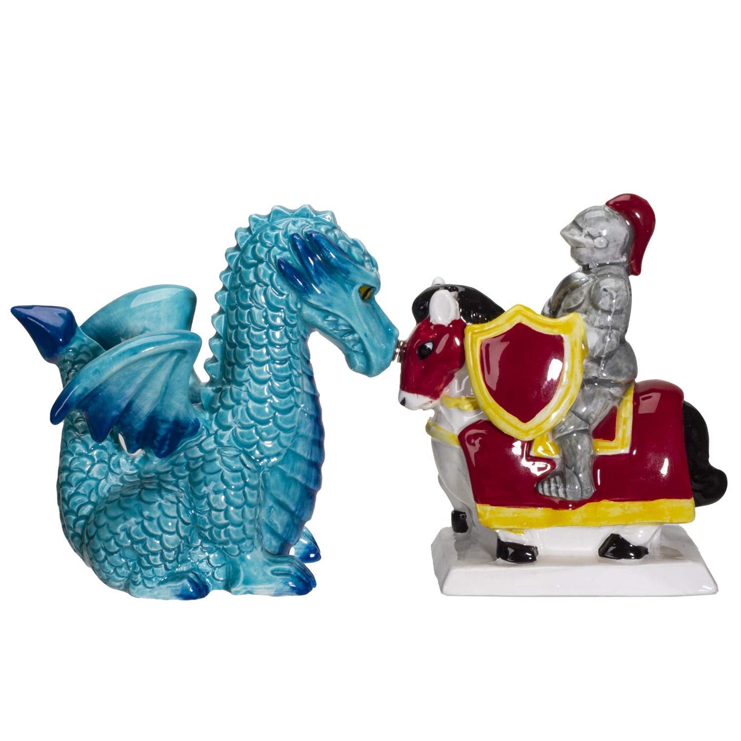 Knight on Horse & Dragon Ceramic Salt and Pepper Shakers Set