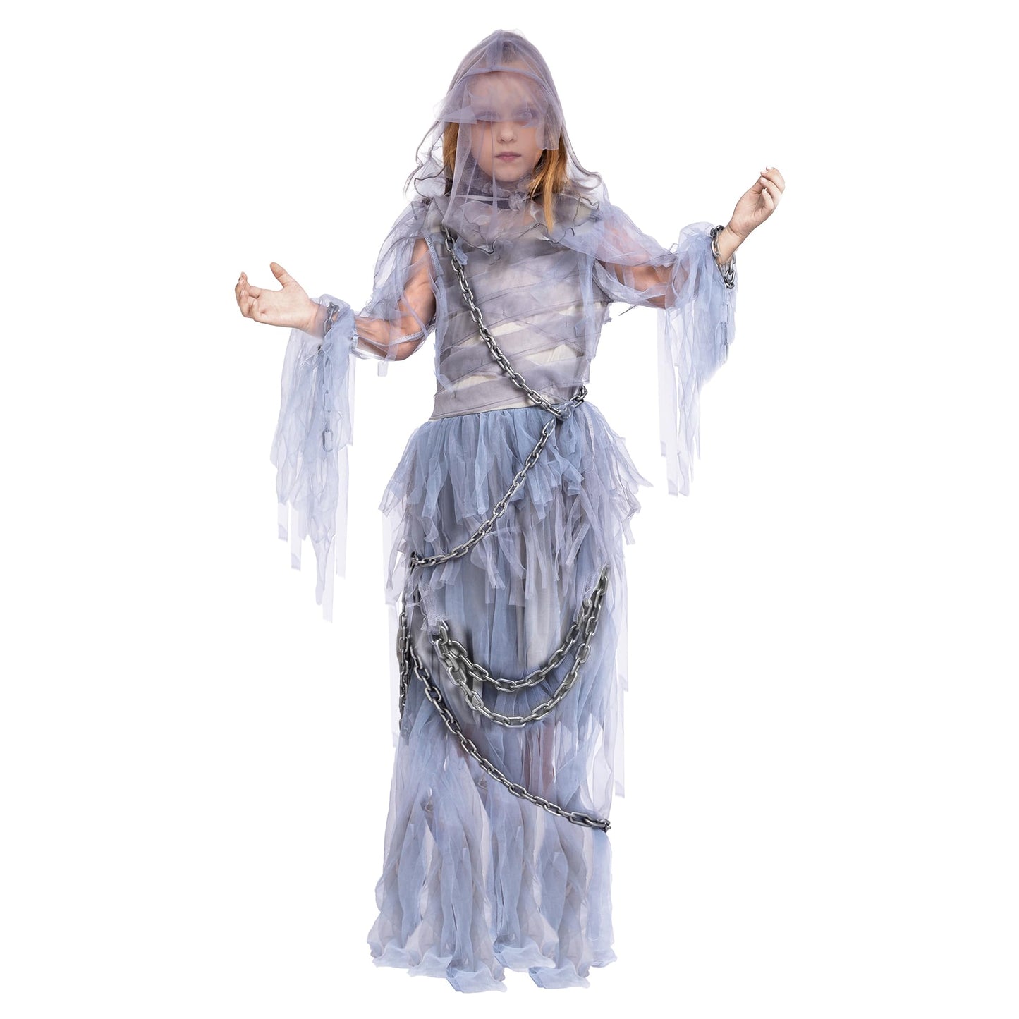 Spooktacular Creations Halloween Haunting Beauty Ghost Girl Costume, Scary Ghost Dress Midnight Costume for Halloween Dress Up Party-XL(12-14yr)