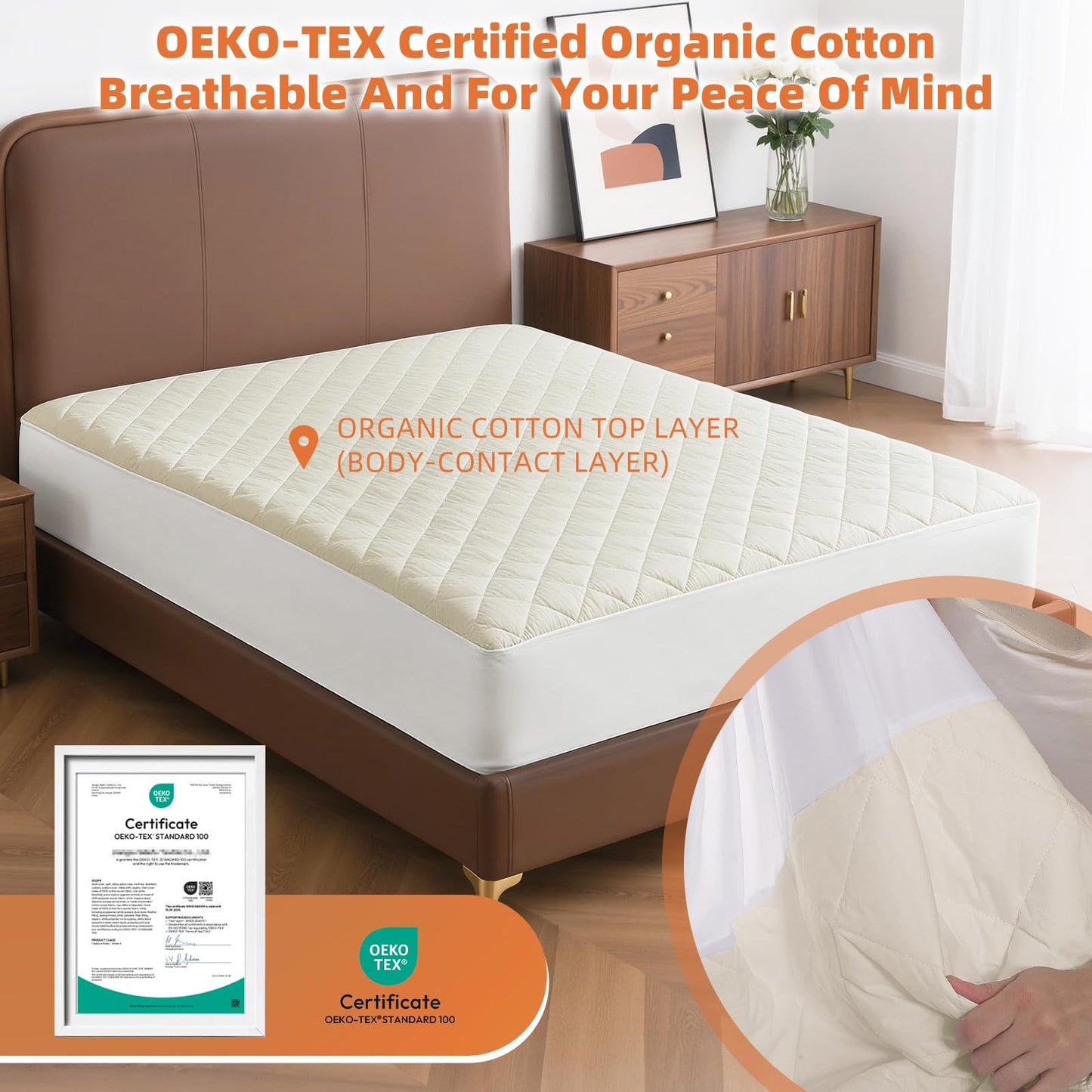 Lofe Organic Full Mattress Protector - Top&Side 100% Waterproof Mattress Protector, Breathable Organic Mattress Protectors, Noiseless Full Mattress Protectors Waterproof 75x54x17 in