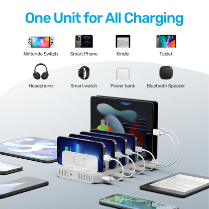 Unitek Multi Charging Station, 10-Port USB Charger for Multiple Device with SmartIC Tech and Adjustable Dividers, Organizer Stand Compatible with iPad, Tablet, Kindle, iPhone