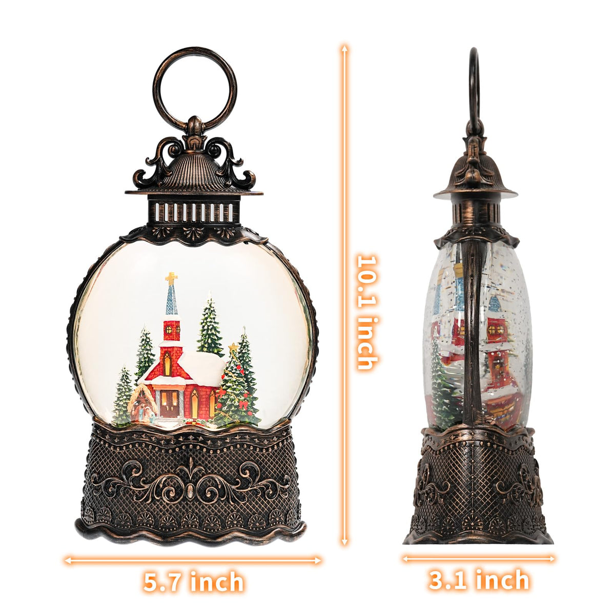 Snow Globe with Church, Light Up Christmas Snow Globes with Music Timer - USB Plug or Battery Operated Glitter Globe Indoor Christmas Decorations