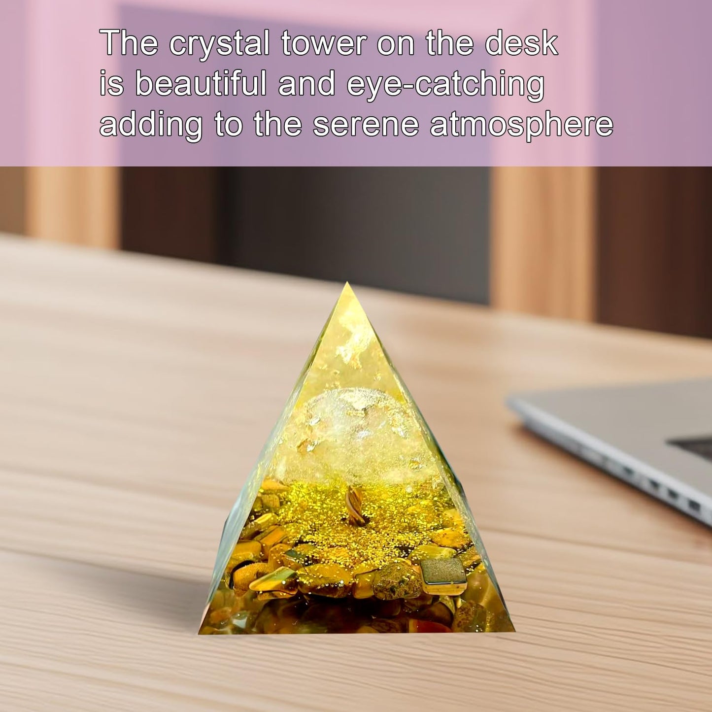 Saefheled Tree of Life Orgone Pyramid,Natural Energy White Crystal Tiger's Eye Stone Orgonite Healing Crystal Pyramid,for Reduce Stress,Balance Chakra,Meditation Attract Luck,Wealth Health(6cm)