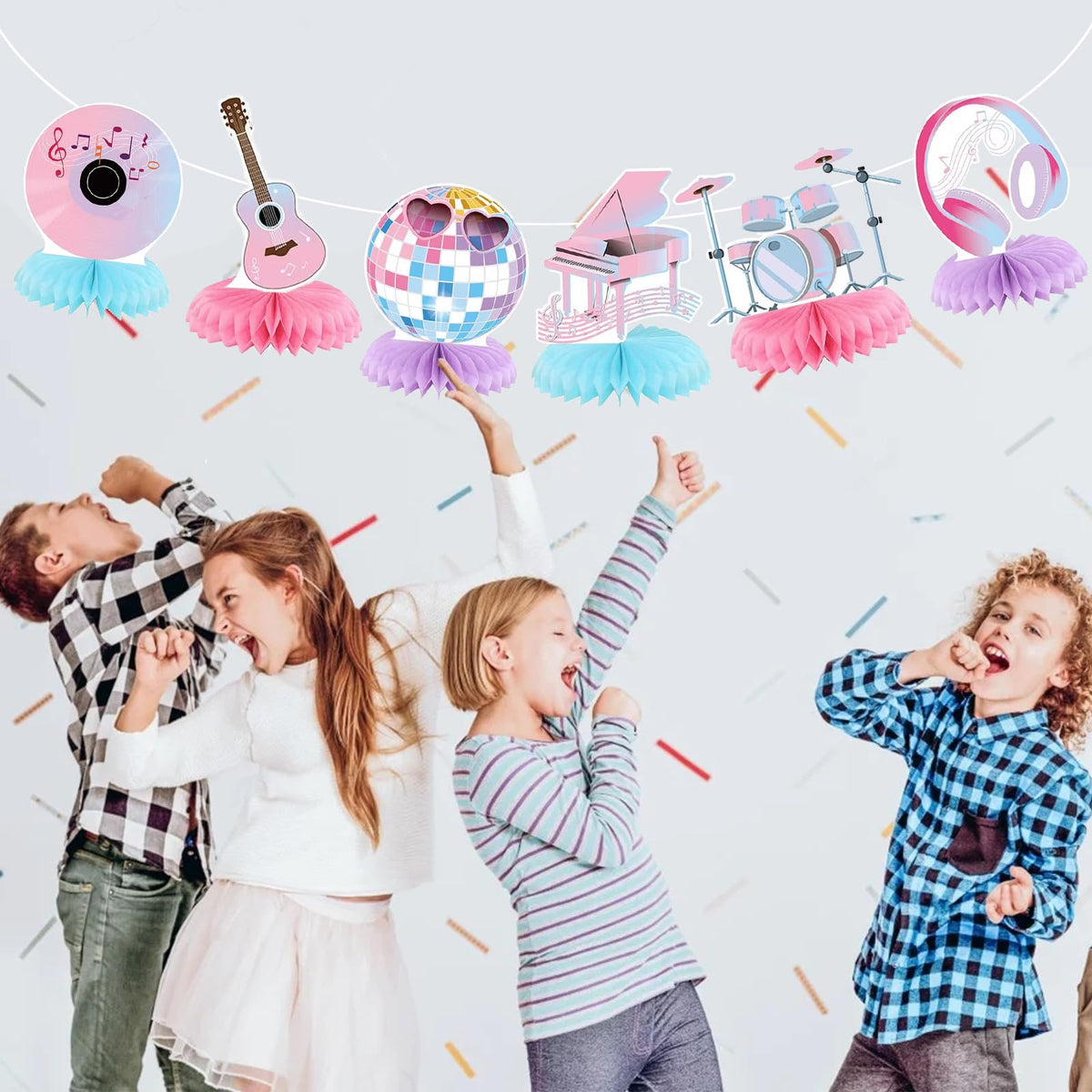 Popular Birthday Party Decorations Music Party Honeycomb Centerpieces Guitar Themed Decorations for Girls Birthday Fans Celebration Supplies