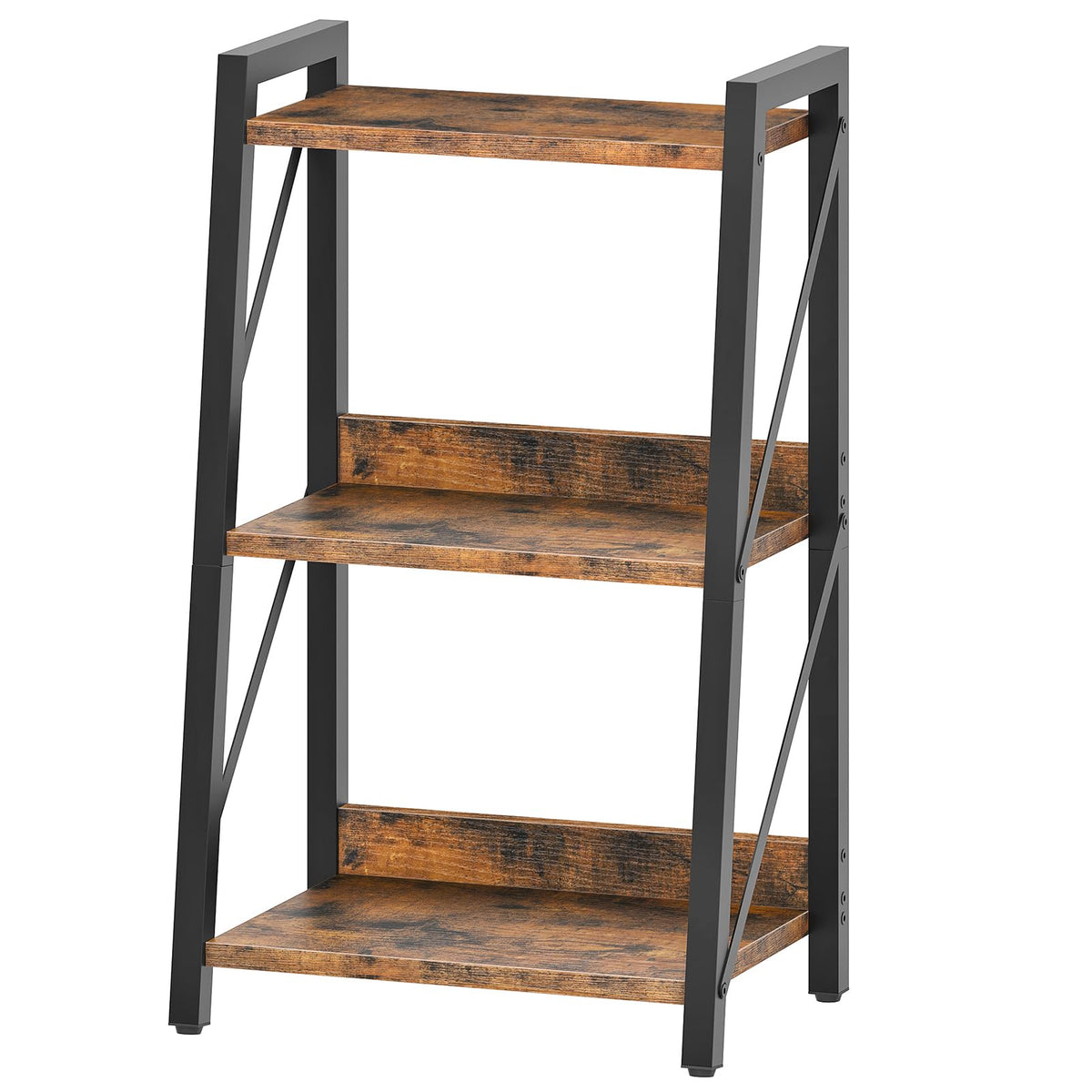 HOOBRO Ladder Shelf, 3-Tier Bookshelf, Corner Bookcase, Small Bookshelf with Metal Frame, for Living Room, Bedroom, Home Office, Kitchen, Rustic Brown and Black BF303CJ01