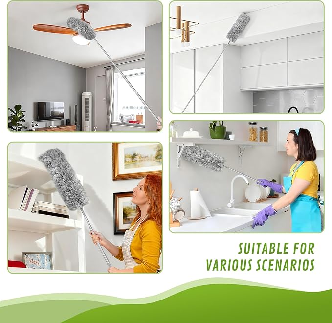 11-in-1 100-Inch Extendable Duster Kit – Reusable Blue Fan Duster, Cobweb Brush