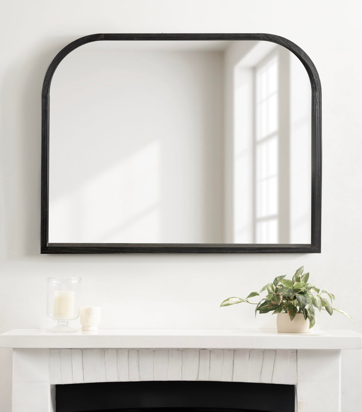 Kate and Laurel Occonor Modern Wooden Arched Mirror, 36 x 28, Black, Transitional Arch Wall Mirror with Geometric Shape for Use as Bathroom Mirror for Vanity or Fireplace Mantel Mirror