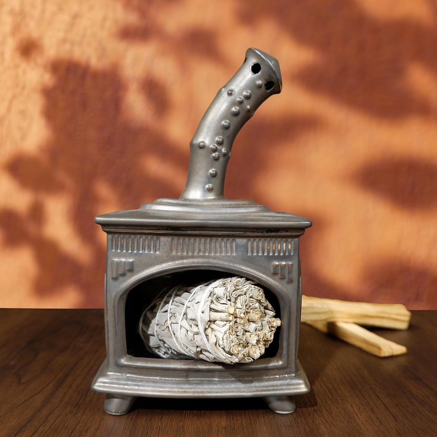 MOUGIGI Handmade Ceramic Palo Santo Holder - Modern Smudge Bowl & Sage/Cone Incense Chimney for Yoga, Meditation, and Energy Cleansing - Ideal Gift for Zen Altar and Aromatherapy Enthusiasts