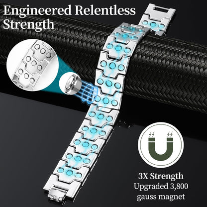 Fvbber 3X Magnetic Bracelets for Men Triple Strength Magnets with Pure Copper Adjustable Length Bracelet for Wrist Support & Wellness - Includes Sizing Tool and Gift Box (Silver)