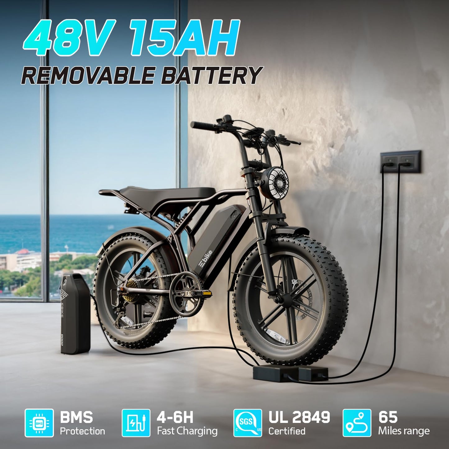 TST Electric Bike for Adults, 1500W Peak Motor 60 Miles Fat Tire E Bike 48V 15Ah Removable Battery 20" Electric Bike with Full Suspension UL 2849 Certification Black