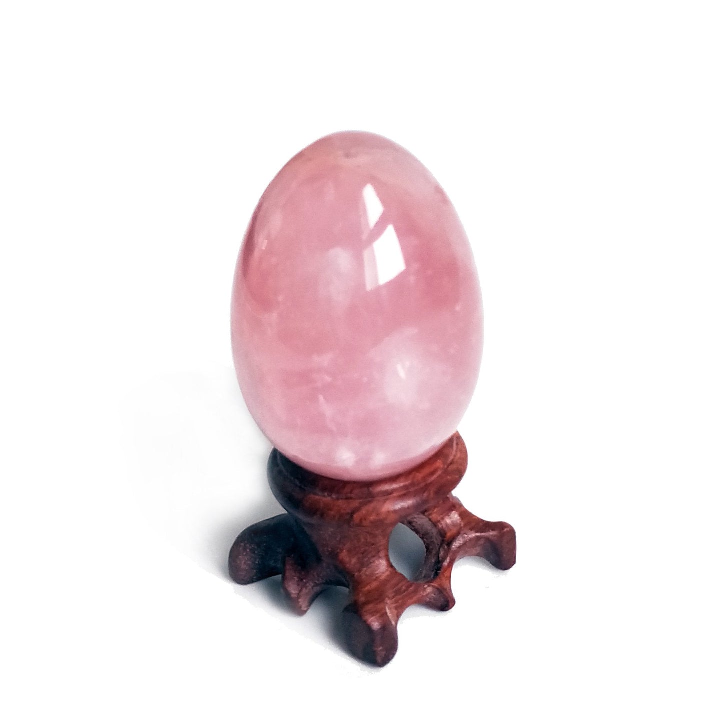 Polar Jade Rose Quartz Gemstone Egg Sphere with Wooden Stand for Healing Meditation Chakra Balancing and Home Decoration (L Size)