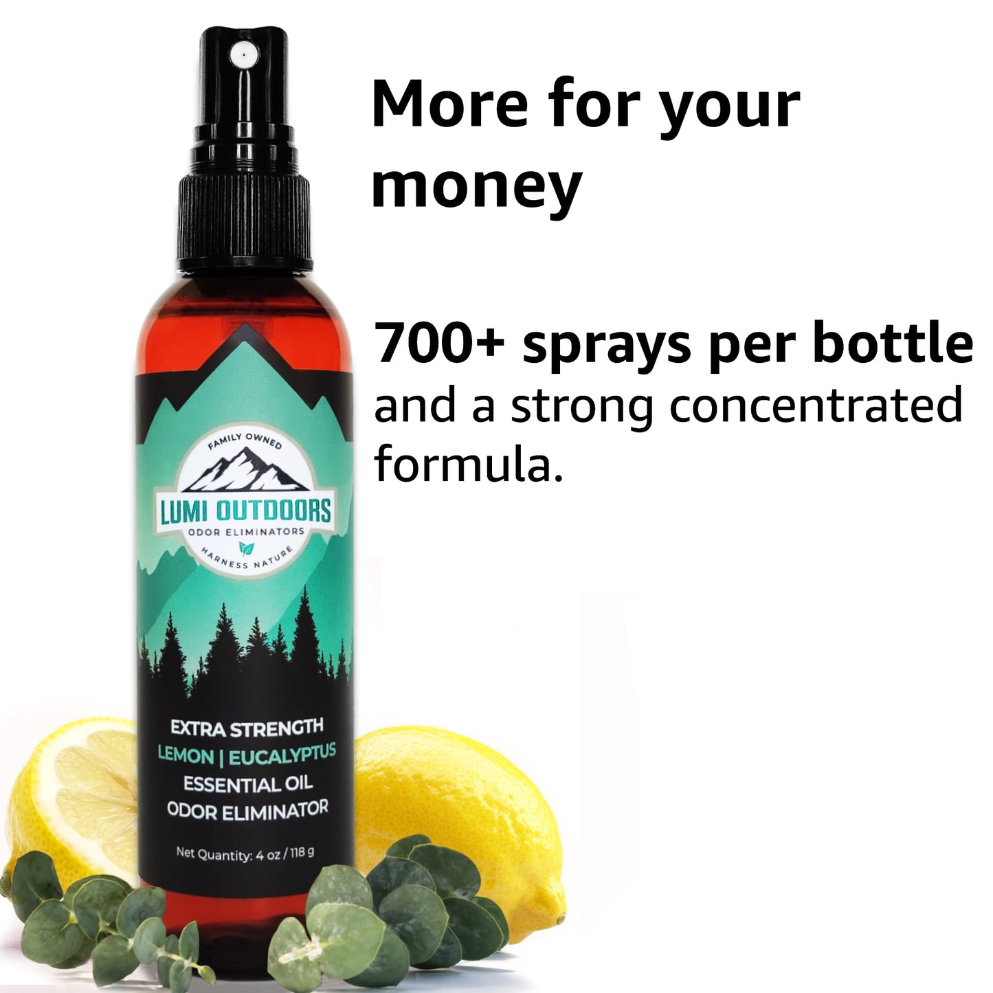 Lumi Outdoors Natural Shoe Deodorizer Spray & Foot Odor Eliminator- Extra Strength- Eucalyptus Lemongrass