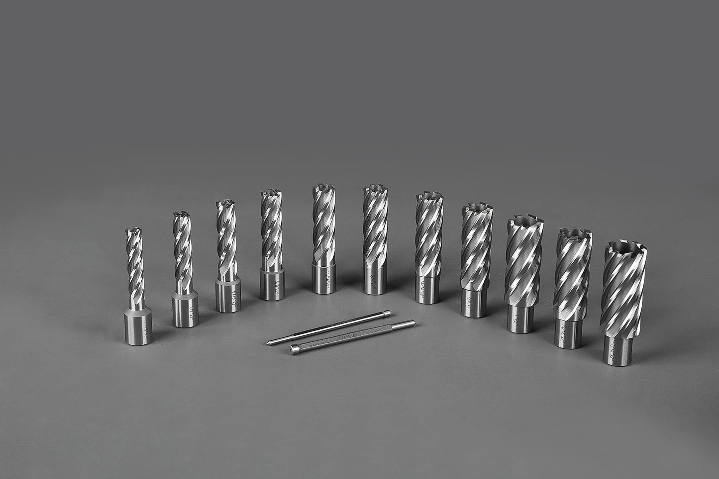 Annular Cutter Set 13 pcs JESTUOUS 3/4 Inch Weldon Shank 2 Cutting Depth and Cutting Diameter from 7/16 to 1-1/16 for Drill Press HSS Standard Kit Two Flat with 2 Pilot Pins
