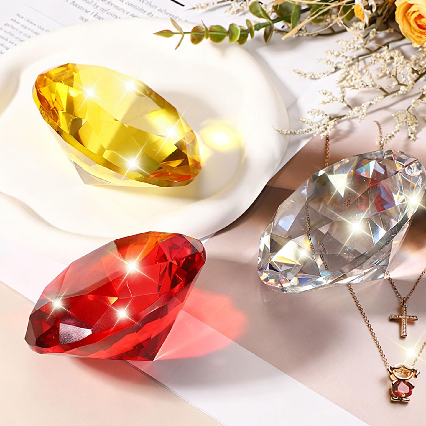 PATIKIL Diamond Crystal Paperweight, 80mm / 3.15" Crystal Paperweight Paper Weight with Silver 19 Metal Base for Home Office Desktop Table Decor Wedding Party Ornaments, Clear