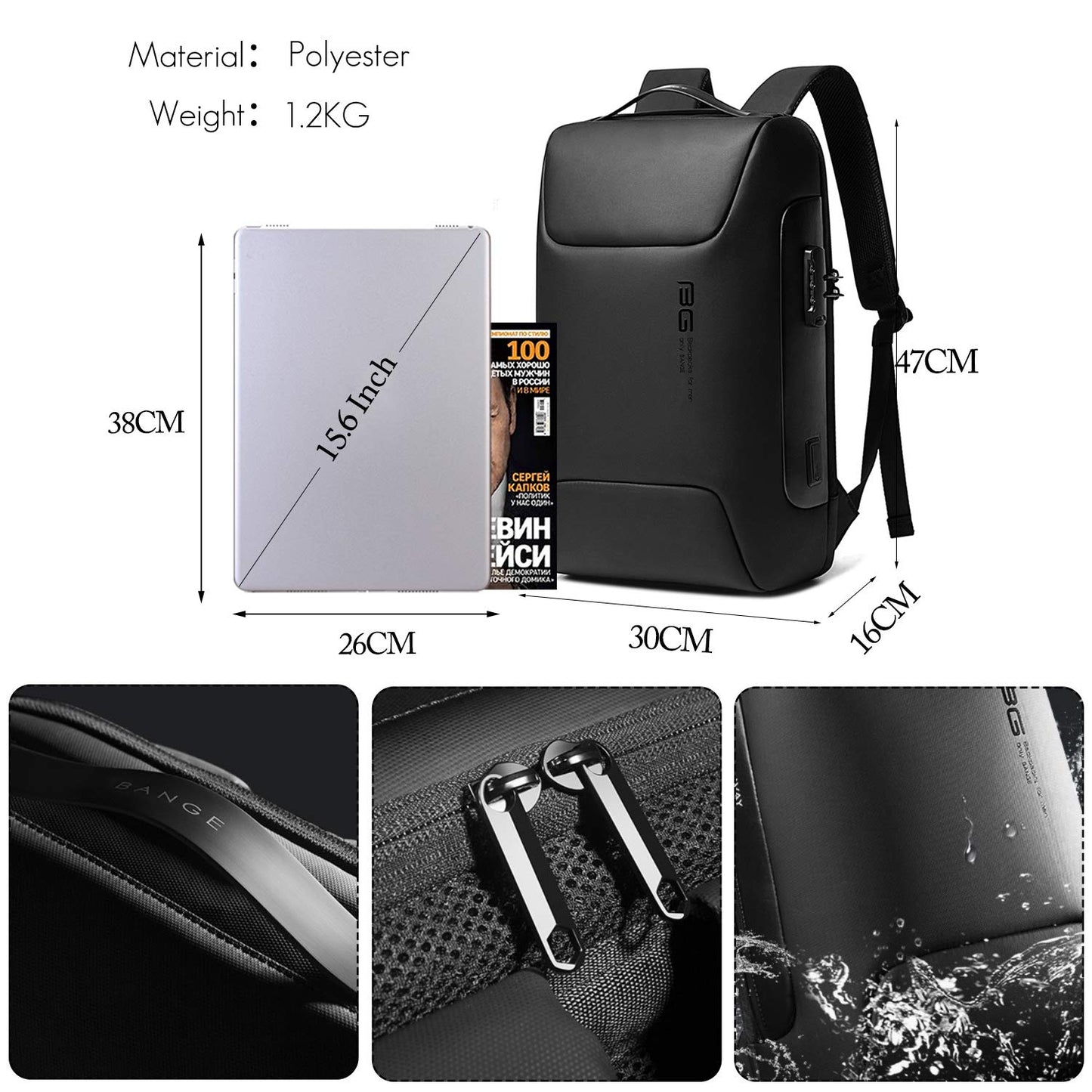FANDARE Laptop Backpack Business Anti-theft Daypacks Travel Large Backpack with USB Charging Port Waterproof College School Computer Bag Bookbag for Women & Men Fits 15.6 Inch Notebook Black