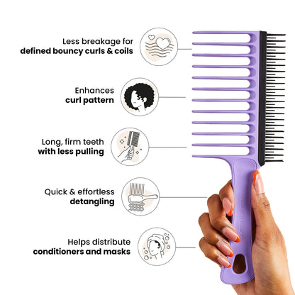 Tangle Teezer | Wide Tooth Comb for 3C to 4C Hair | Long Teeth Detangles & Reduces Shed Hair | Short Teeth for Deeper Detangle & Helps Removes Shed Hair | Lilac & Black