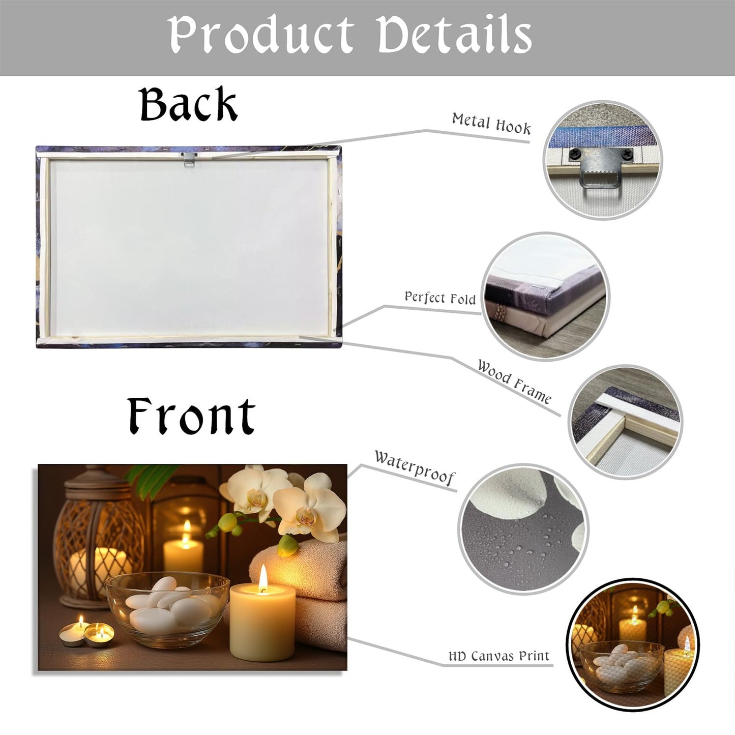 KPLUNDO Zen Canvas Wall Art - Candle with Spa Stones on Wood Table Picture Orchid Painting Prints Meditation Relax Artwork for Bathroom Yoga Spiritual Room Decor Frame(16.00x24.00 inch)