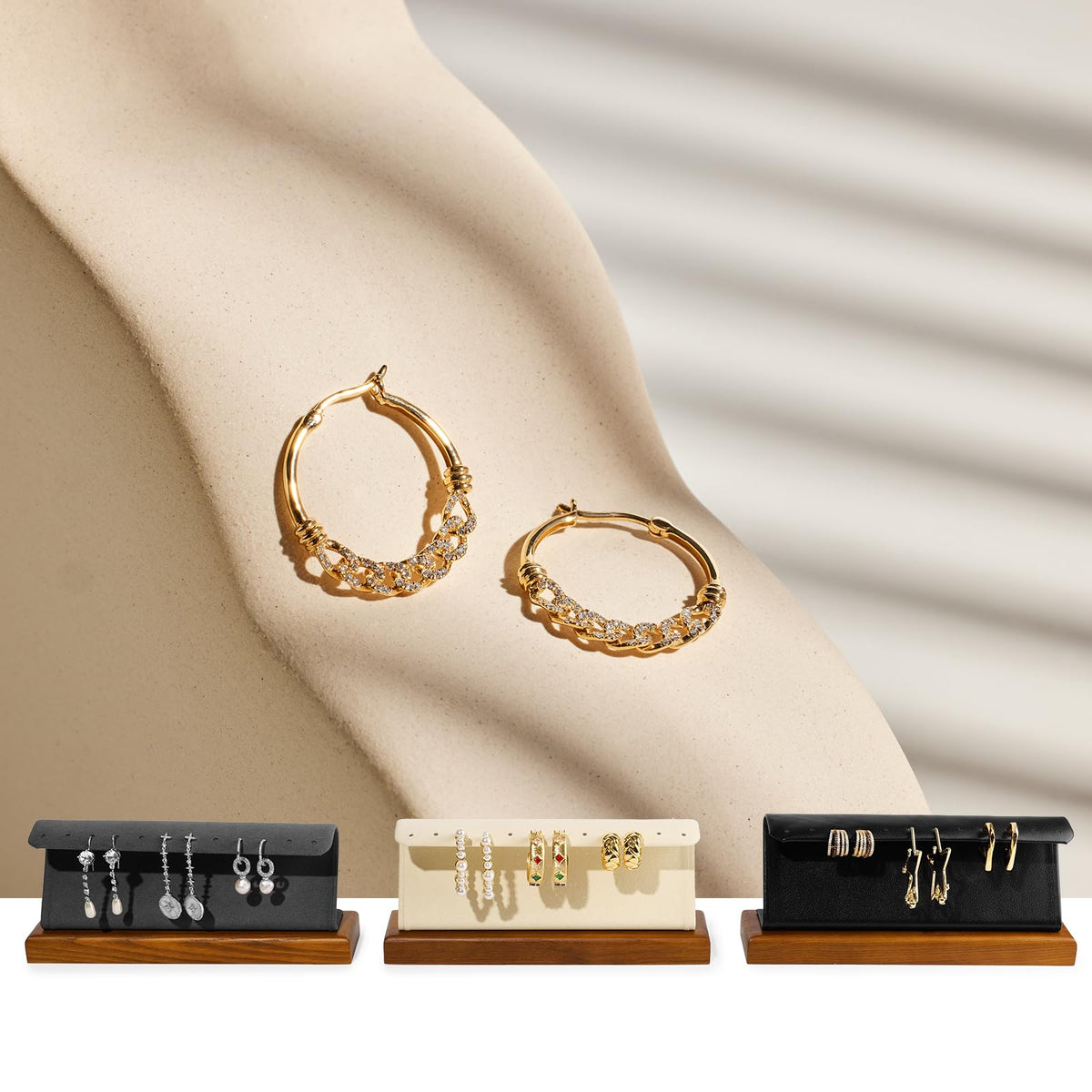 Woodten Solid Wood Jewelry Earrings Display Stand Small Jewelry Display for Long Earrings(Black)