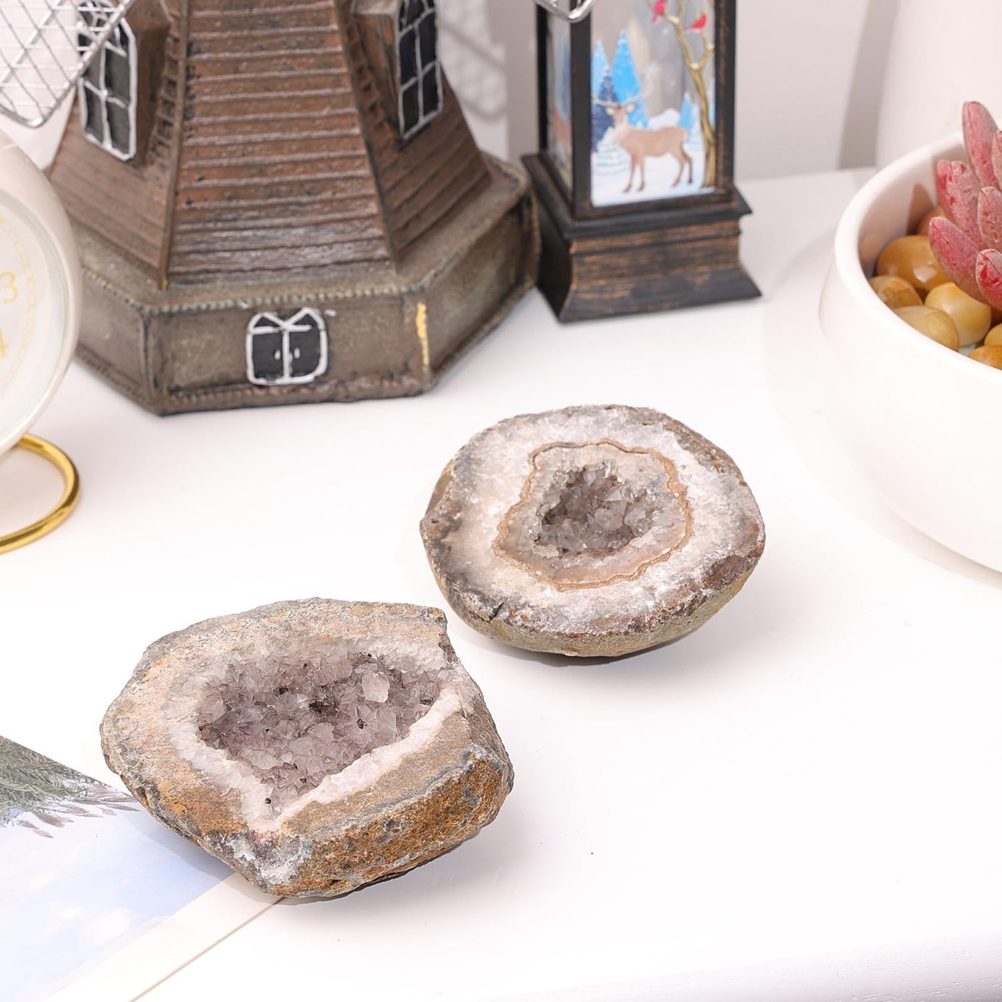 Sportmusies Irregular Natural Geode Agate Crystal Cluster Mineral Specimen Desk Shelf Home Decoration, Reiki Healing Yoga Oil Diffuser Stone, 1.97-4.13 inches