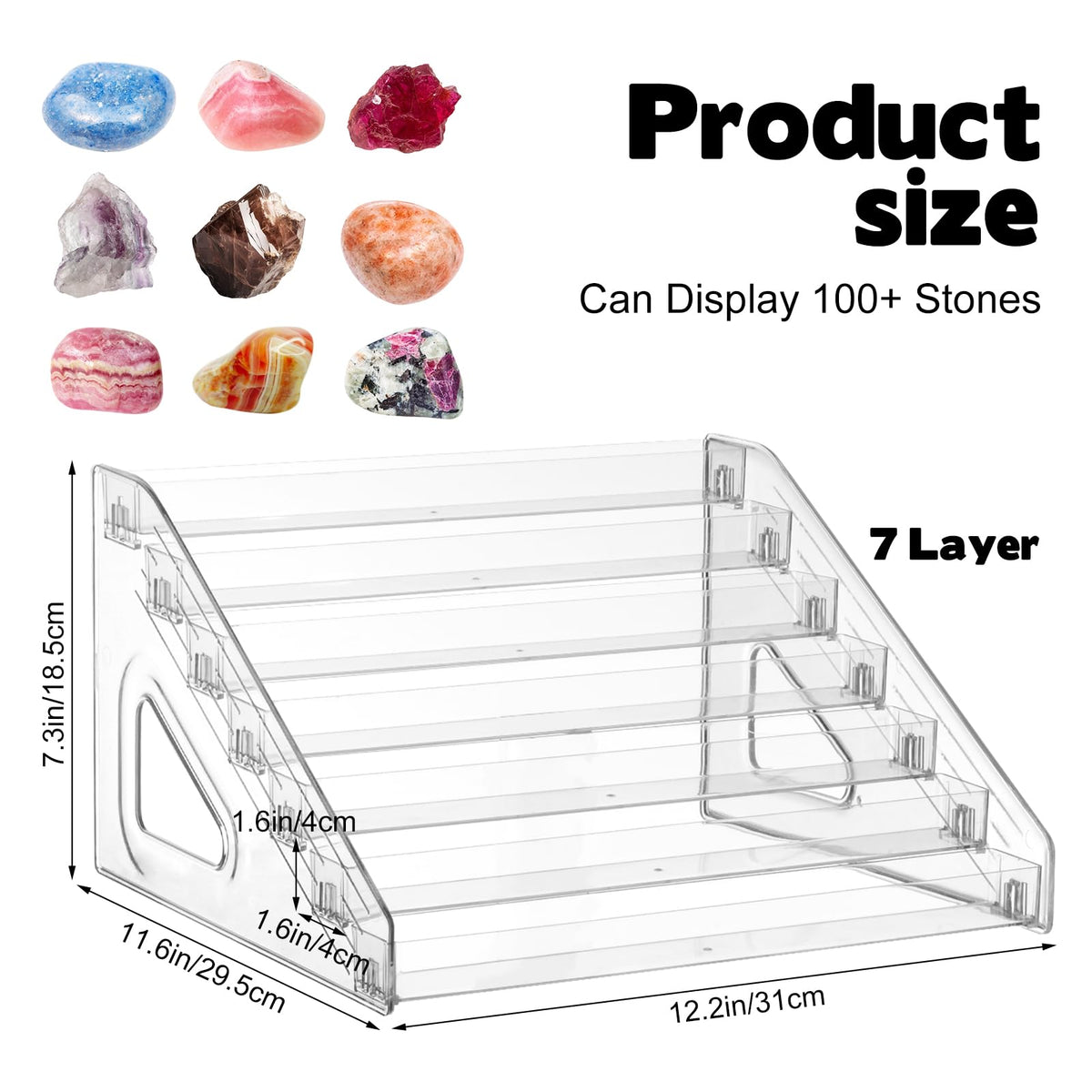 Hlimior Rock Display Stand 7 layer Large Acrylic Display Holder Clear Display Easel Stand Pedestal Small Collectibles Display Stands for Displaying Crystal Geodes Rock Mineral Agate Coral