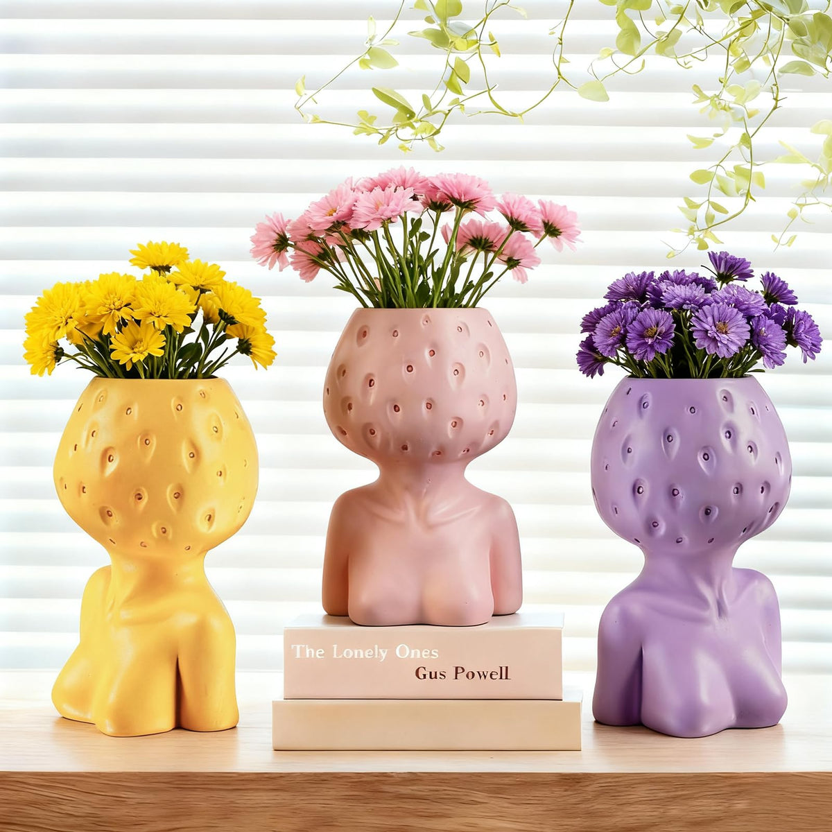 Female Body Vase, Strawberry Face Planter for Decor, Unique Cute Head Planter Pot Bust Planter with Drainage Hole, Resin Flower Pot for Indoor Outdoor Plants Succulents Aesthetic Home Decor Gift, Pink