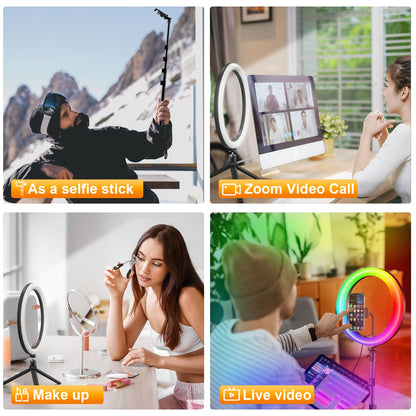 PEYOU 12" Selfie Ring Light with Tripod Stand & Phone Holder Tall 186cm/73", 【Desk Ring Light】 48 RGB Colors, Upgrade 3 in 1 Dimmable Adjustable Speed Ringlight for Tiktok, Makeup, Selfie Photography