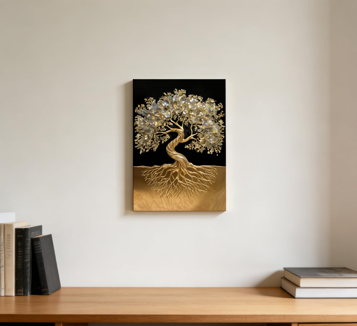Tree of Life Canvas Wall Art Healing Crystal Painting Picture Wall Decor Golden Minimalist Theme Poster Print Artwork for living room Bathroom Bedroom Office Hallway Home Decoration