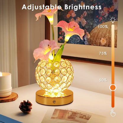 Pink Morning Glory Flowers Table Lamp, Rechargeable Cordless Touch Artificial Flower Crystal Lamp, Kitchen Bedroom Office Decor House Night Light, Birthday Gifts for Women Mom