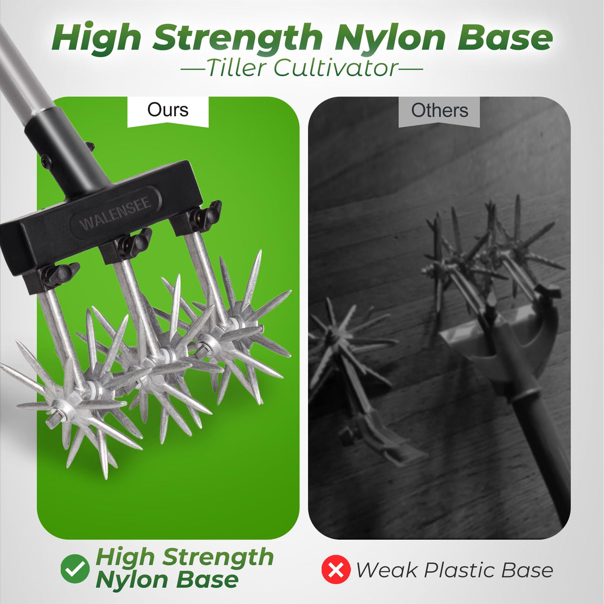 Walensee Rotary Cultivator Garden Tool, Adjustable Hand Tiller with Long Handle, Manual Soil Crusher for Breaking Up Clods, Seedbed Prep, Reseeding, Aerating Raised Beds, Garden, Yard & Lawn