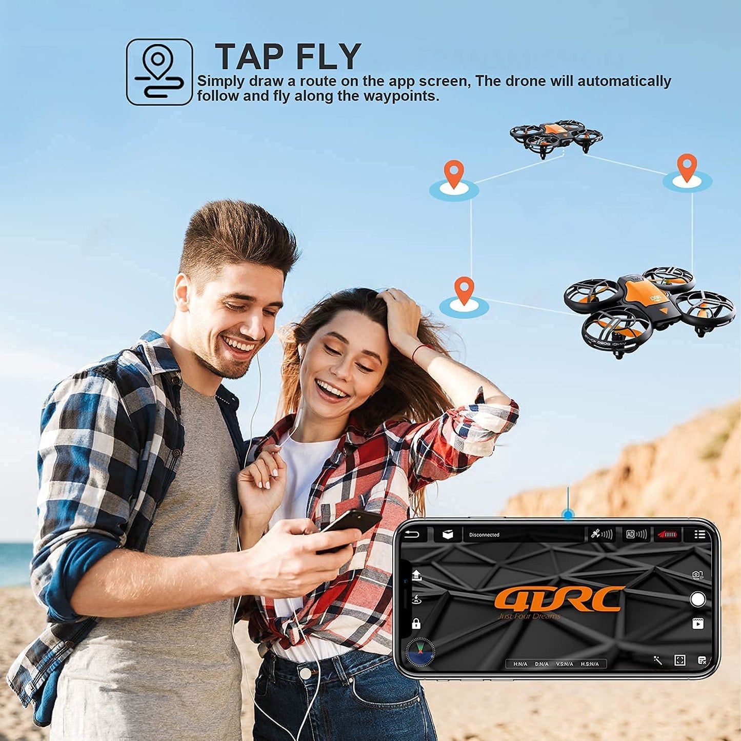 4DRC Mini Drone With 720P HD Camera For Kids, FPV 2.4G WiFi, Upgraded Propeller Guard, 3D Flip, Combat Mode, Induction Of Gravity, Altitude Hold, Headless Mode, One Key Take-Off/Landing, Toy Gift