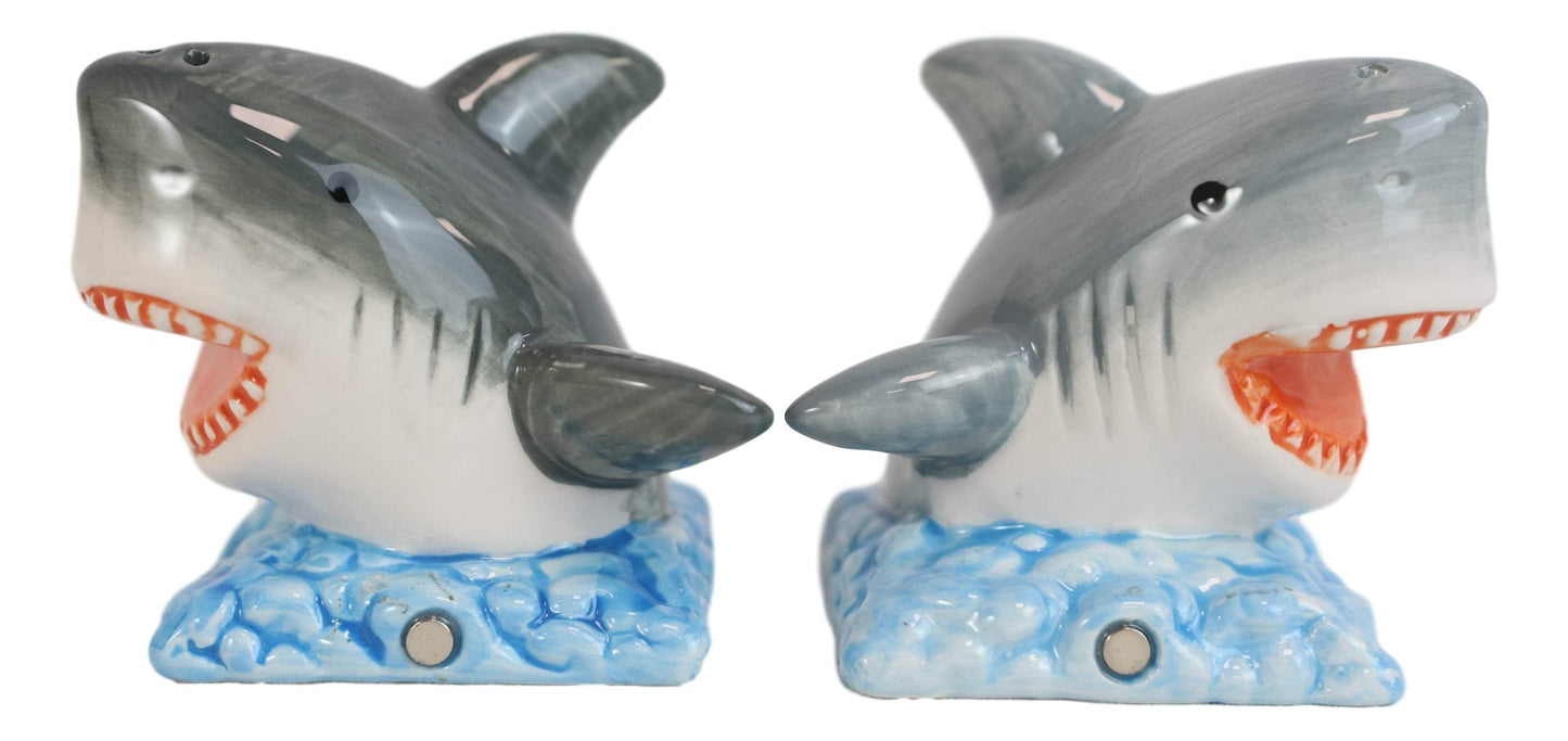 Ebros Nautical Marine Sea Predators Great White Sharks Magnetic Salt And Pepper Shakers Set Figurines Party Kitchen Tabletop Shark Jaws Collectible Decorative Accents