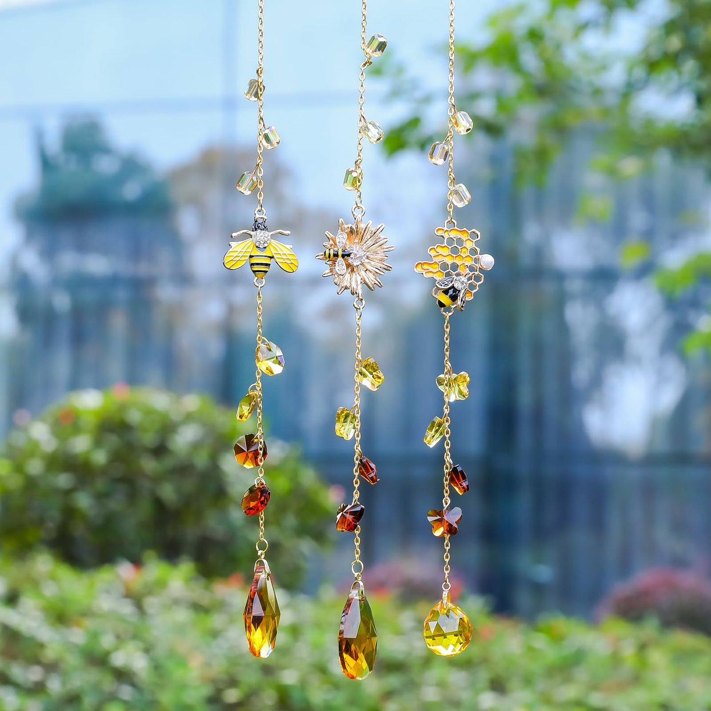 Crystal Sun Catcher Bee Rainbow Maker Hanging Suncatchers Window Decor Christmas Ornaments for Tree Gift for Mom Women Set of 3