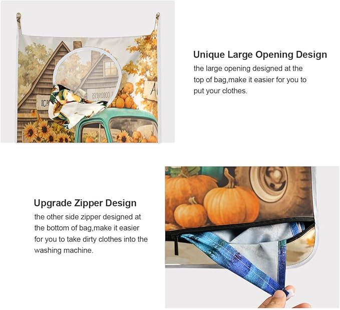 Thanksgiving Truck Pumpkin Orange Hanging Laundry Hamper Door Hampers Bag Basket