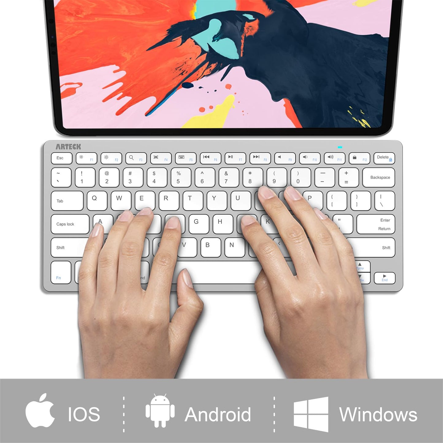 Arteck Ultra-Slim Bluetooth Keyboard Compatible with iPad 10.2-inch/iPad Air/iPad 9.7-inch/iPad Pro/iPad mini, iPhone and Other Bluetooth Enabled Devices Including iOS, Android, Windows, Black