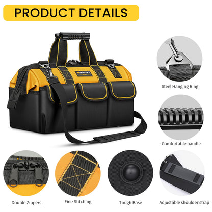 WINHUNT Heavy Duty Tool Bag with Adjustable Shoulder Strap, Waterproof Wide Open Mouth Tools Storage Organiser, 15 Inch, Yellow