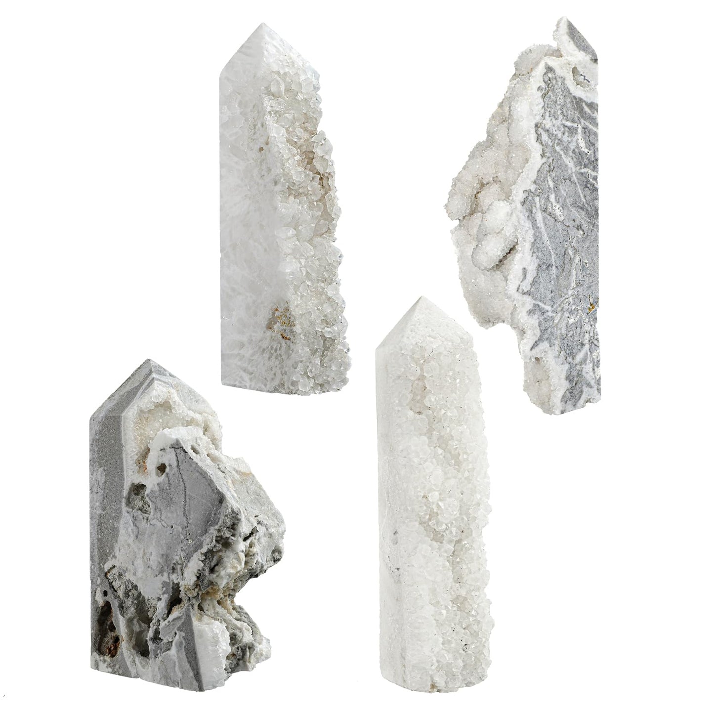 Sportmusies Natural Rock Crystal Cluster Obelisk Wand Tower Home Office Decoration, Irregular-Shaped Geode Stone Mineral Specimen Reiki Collection, 4.33-6.69 inches