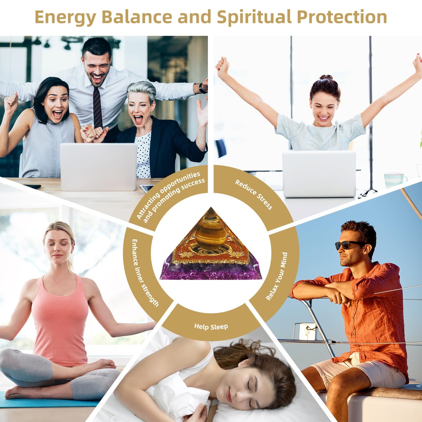 Hopeseed Orgone Crystal Pyramid Orgonite Amethyst&Tiger's Eye Stones Healing Crystals Pyramid for Positive Energ Reduce Stress Chakra Meditation Attracts Lucky and Success Spiritual Gifts
