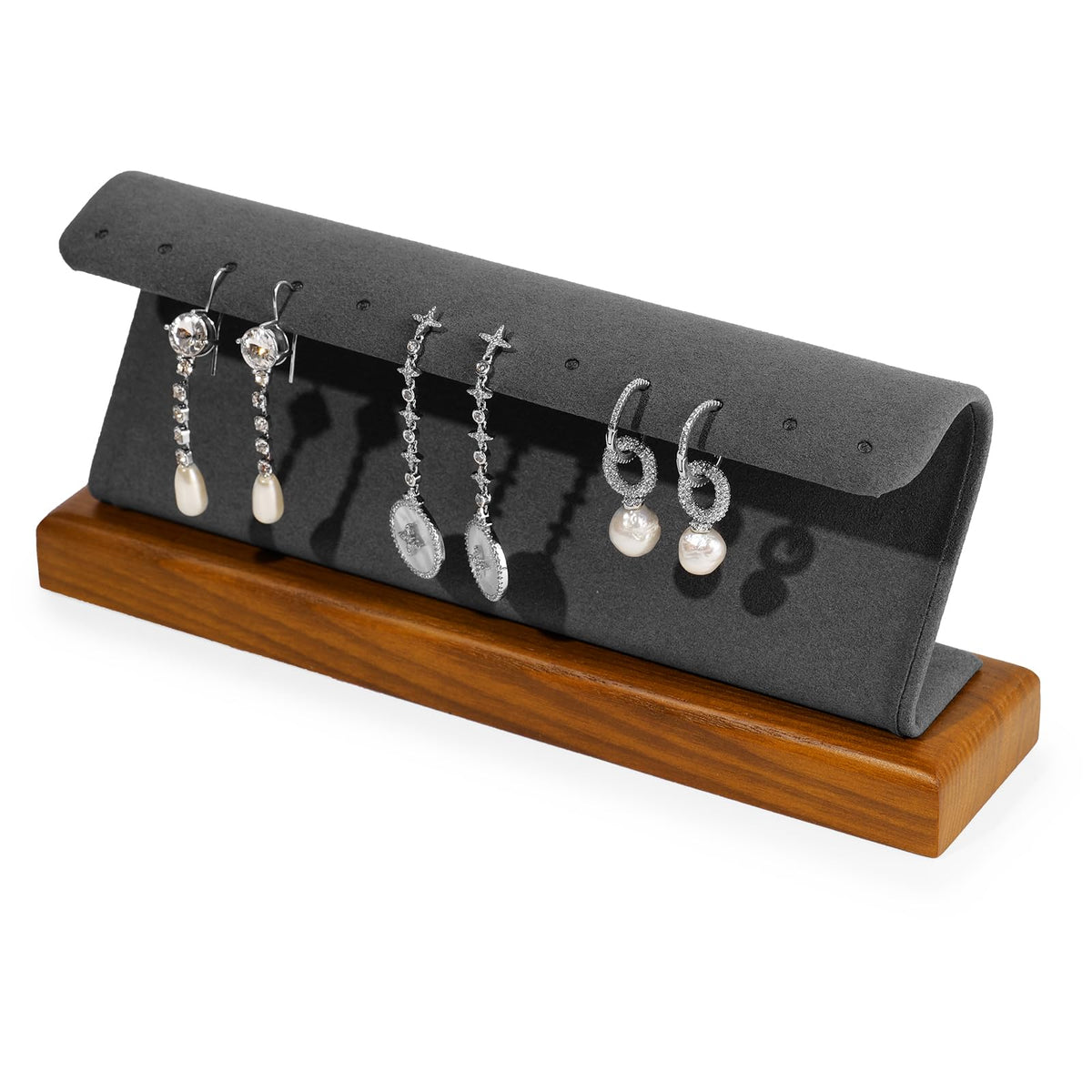Woodten Solid Wood Jewelry Earrings Display Stand Small Jewelry Display for Long Earrings(Grey)