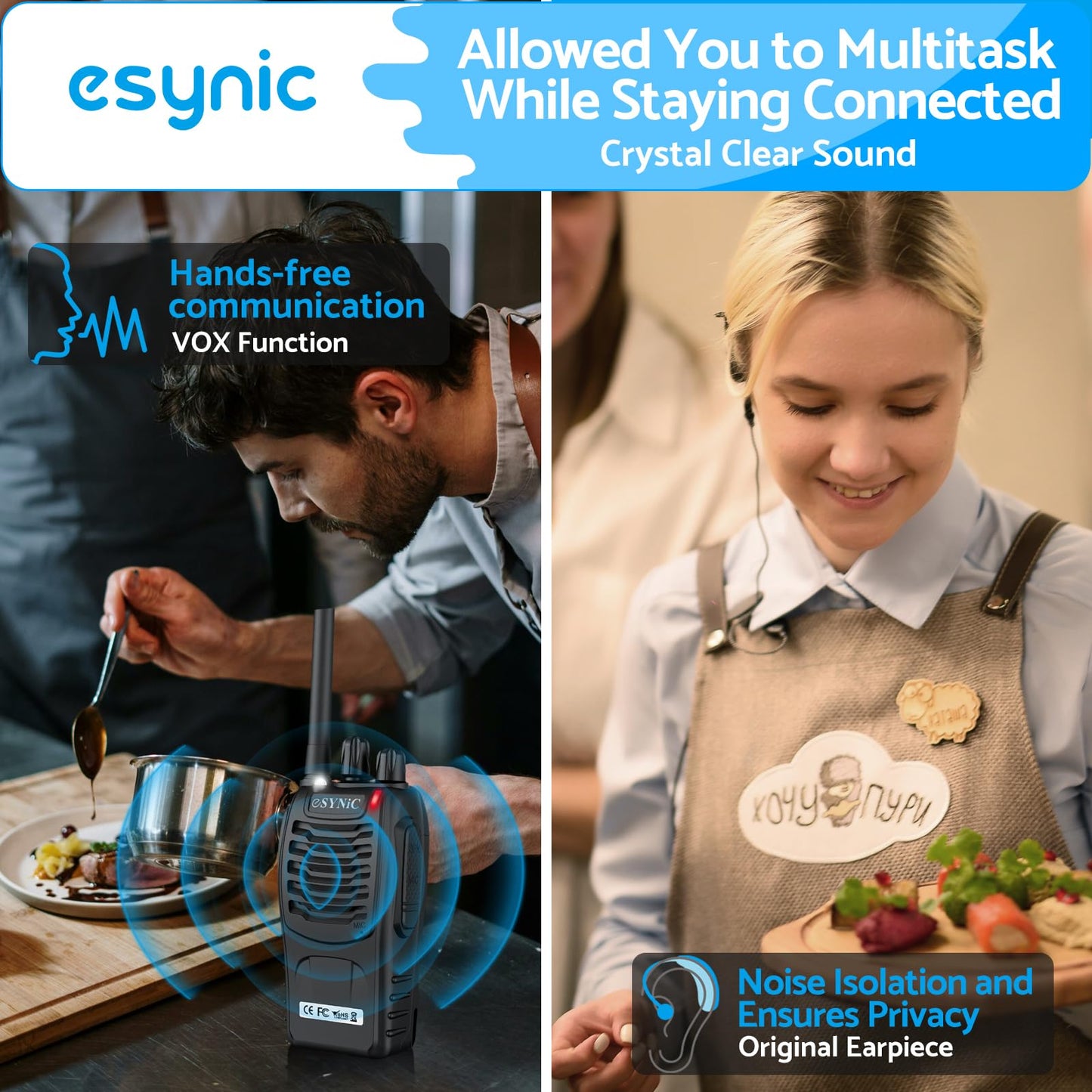 eSynic 6Pack Professional Walkie Talkies for Adults Rechargeable Walkie Talkies Best 16CH Walkie Talkies Long Rang VOX Radio Walkie Talkies With Earpieces Wonderful Gifts For Adults Kids etc
