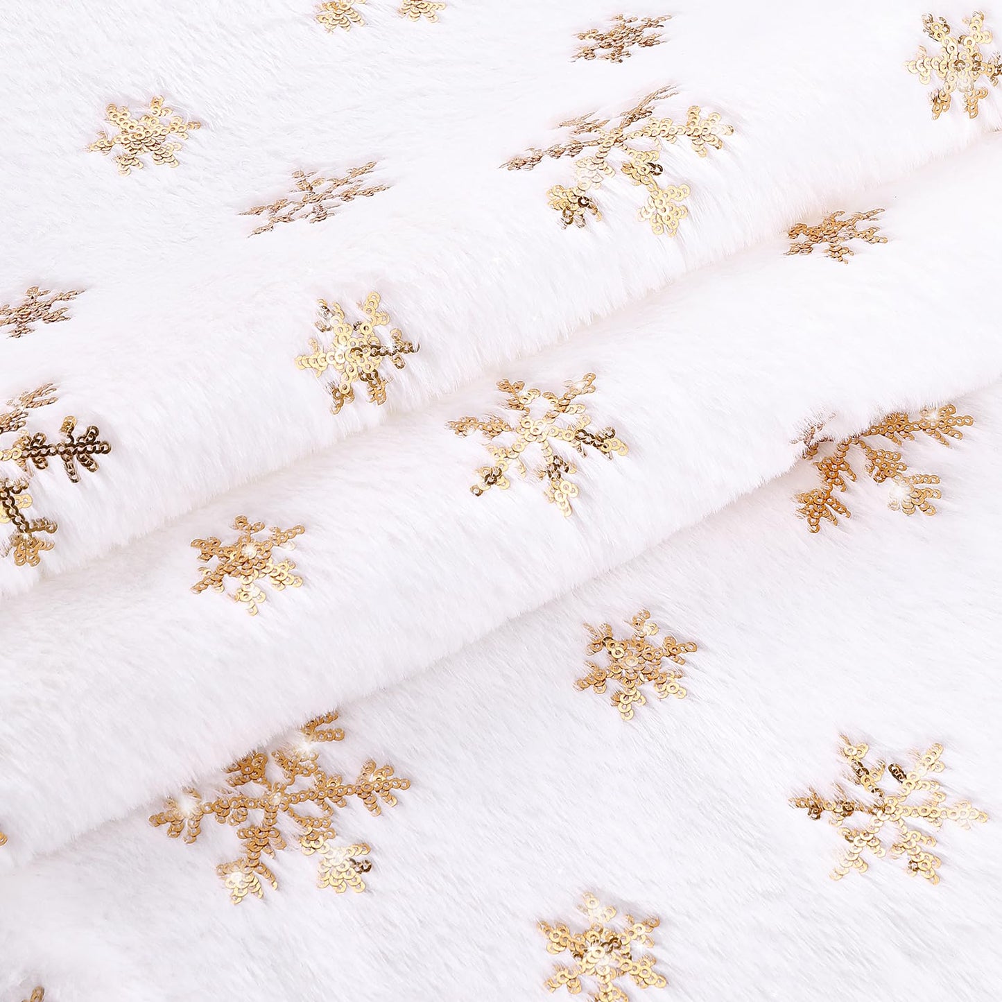 Faux Fur Christmas Table Runners 72 inches Long, Gold Sequin Snowflake Table Runner Xmas Table Runner for White Super Soft Thick Luxury Christmas Table Decoration, 13x72 inch