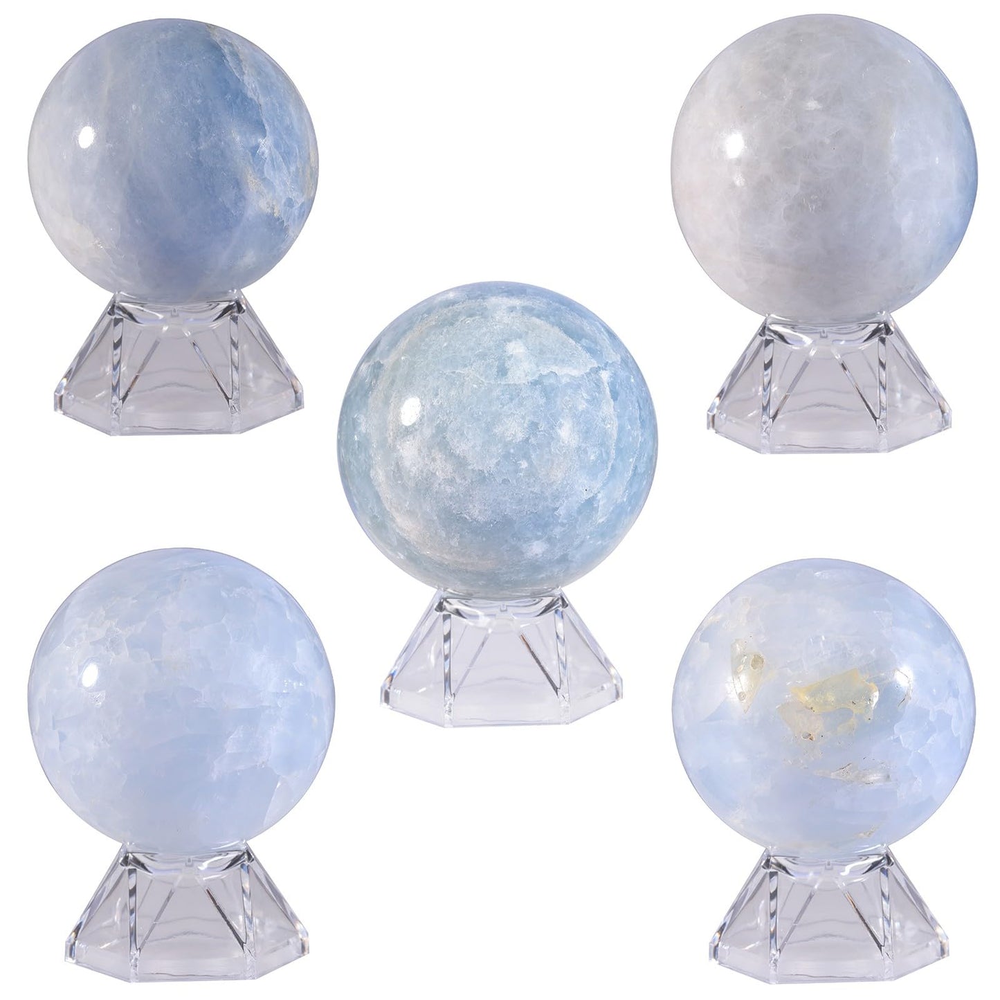 Sportmusies Natural Blue Celestite Stone Sphere with Acrylic Stand, Polished Crystal Ball Decoration for Home & Office