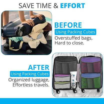 bago 8 Pcs Packing Cubes For Travel - 5 Packing Cube with 3 ZipLock Bags - Travel Cubes to Get Maximum Storage, Save Time & Effort to Pack - Happy Traveling (BlackBluePurpGreenPink)