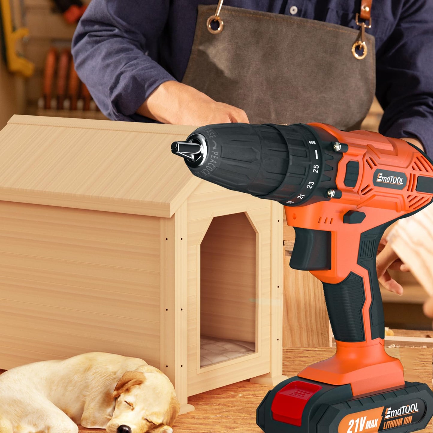 21V Combi Drill Set with 29PCS Accessories, 0-400/0-1400rpm 2 Variable Speed Cordless Screwdriver Max 45N.M Torque Portable Small Drill, 1500mAh Rechargeable Battery, Charger, Orange